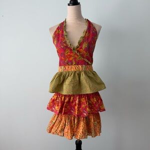 🌺 Pier 1 Imports Boho Ruffle Apron Open Back Tiered Cotton